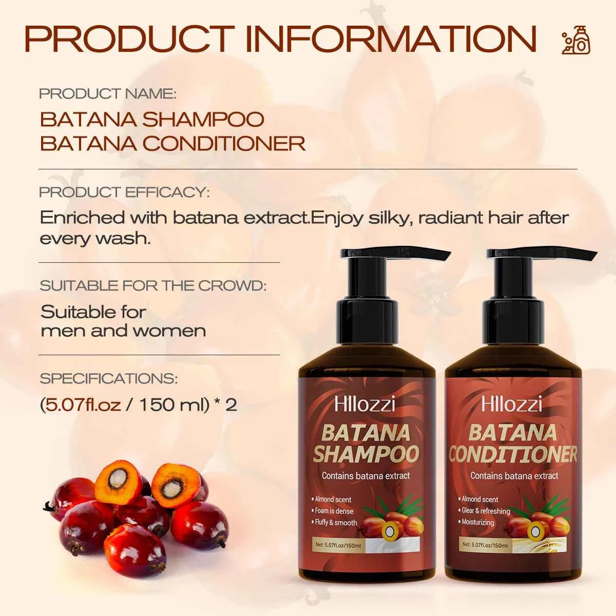Batana Shampoo and Conditioner, thick foam, fresh fragrance, super cleaning power, smooth and moisturizing.
