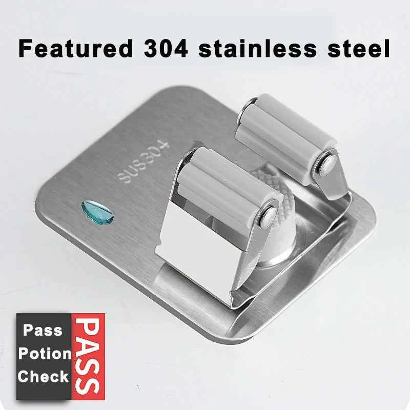 304 Stainless Steel Mop Holder Wall Mounted Adhesive Multi-Purpose Hooks Household Storage Organizer Rack Broom Hanger Stick