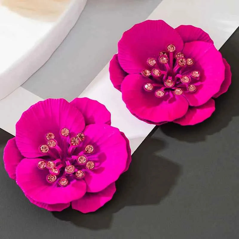 Multi Layer Metal Flower Post Earrings For Women Enamel Petal Fashion Jewelry Holiday Accessories Trendy New Styles Gifts MQF067