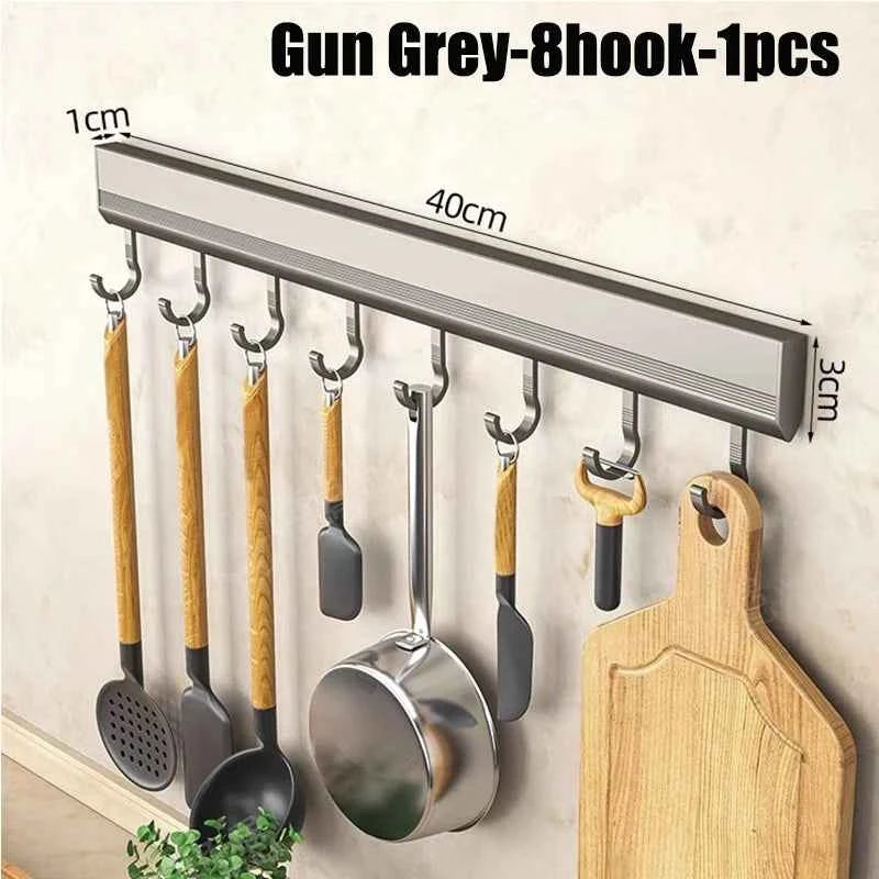 Kitchen Storage Rack Aluminum Alloy Hook Rack Wall Mounted Kitchen Utensil Storage Rack Bathroom Robe Towel Hanger