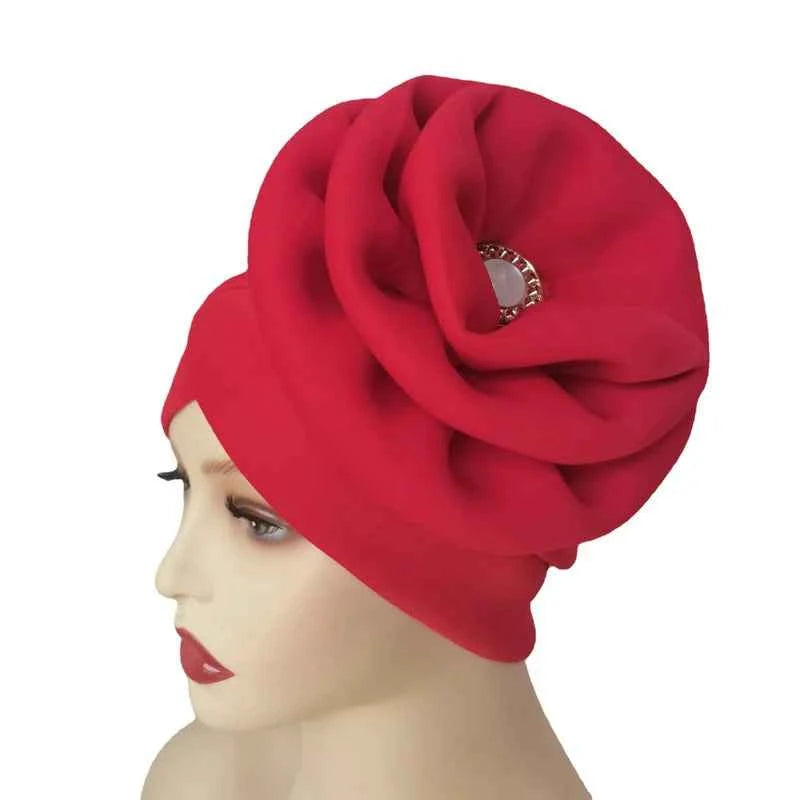 Winter Big Flower Turban For Women Muslim Hijab Caps Islamic African Headties Pleated Hijab Head Wraps Turban Bandana Head Cover