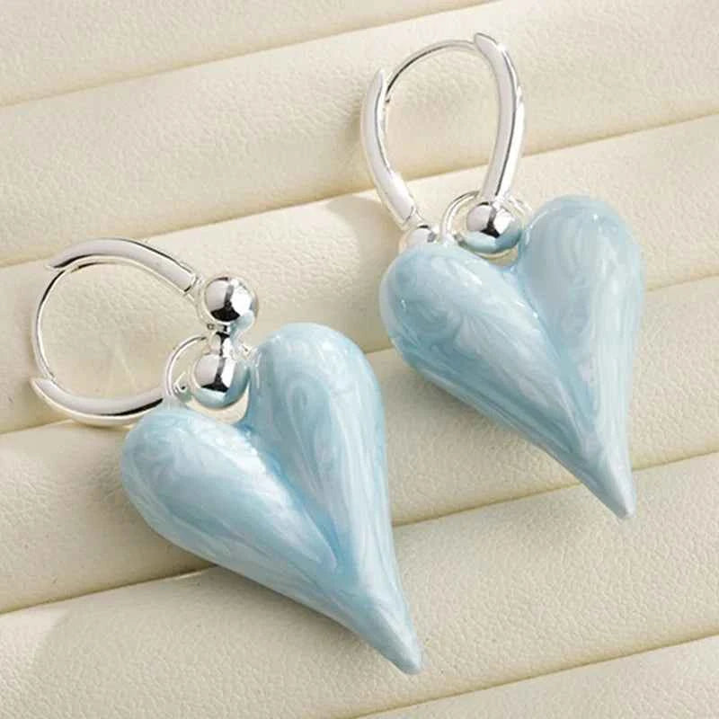 Copper Clip On Hoop Earrings For Women Enamel Heart Pendant Dangle Fashion Jewelry Classic New Style Holiday Accessories C1961