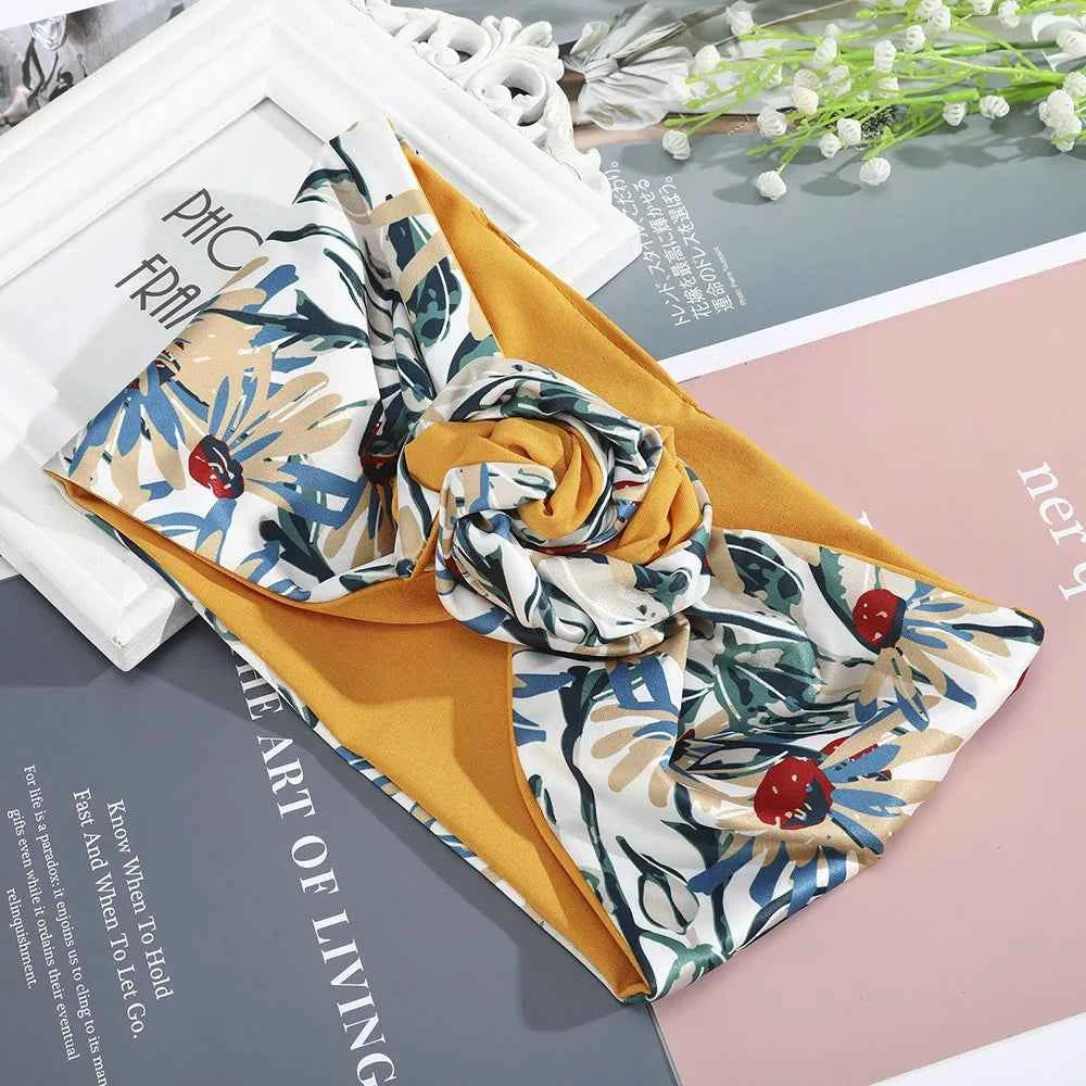 2022 New Fashion Women Folding Iron Wire Headband Bohemian Girl Cross Turban Bandanas Print Hairbands Hair Accessories