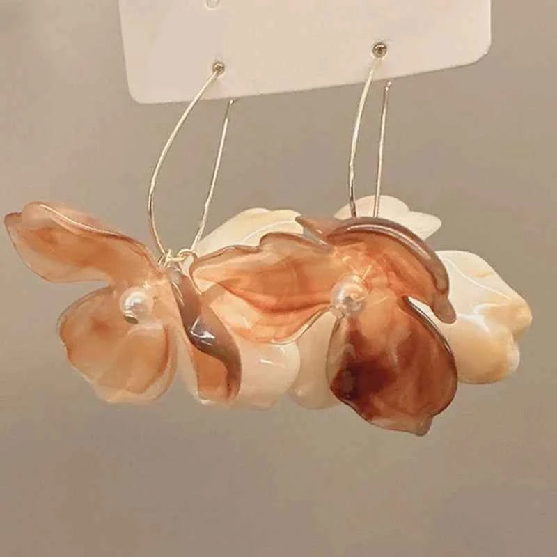 Long Drop Acrylic Flower Hoop Earrings For Women Fashion Jewelry Trendy New Style Holiday Accessories Romantic Gifts MQF169