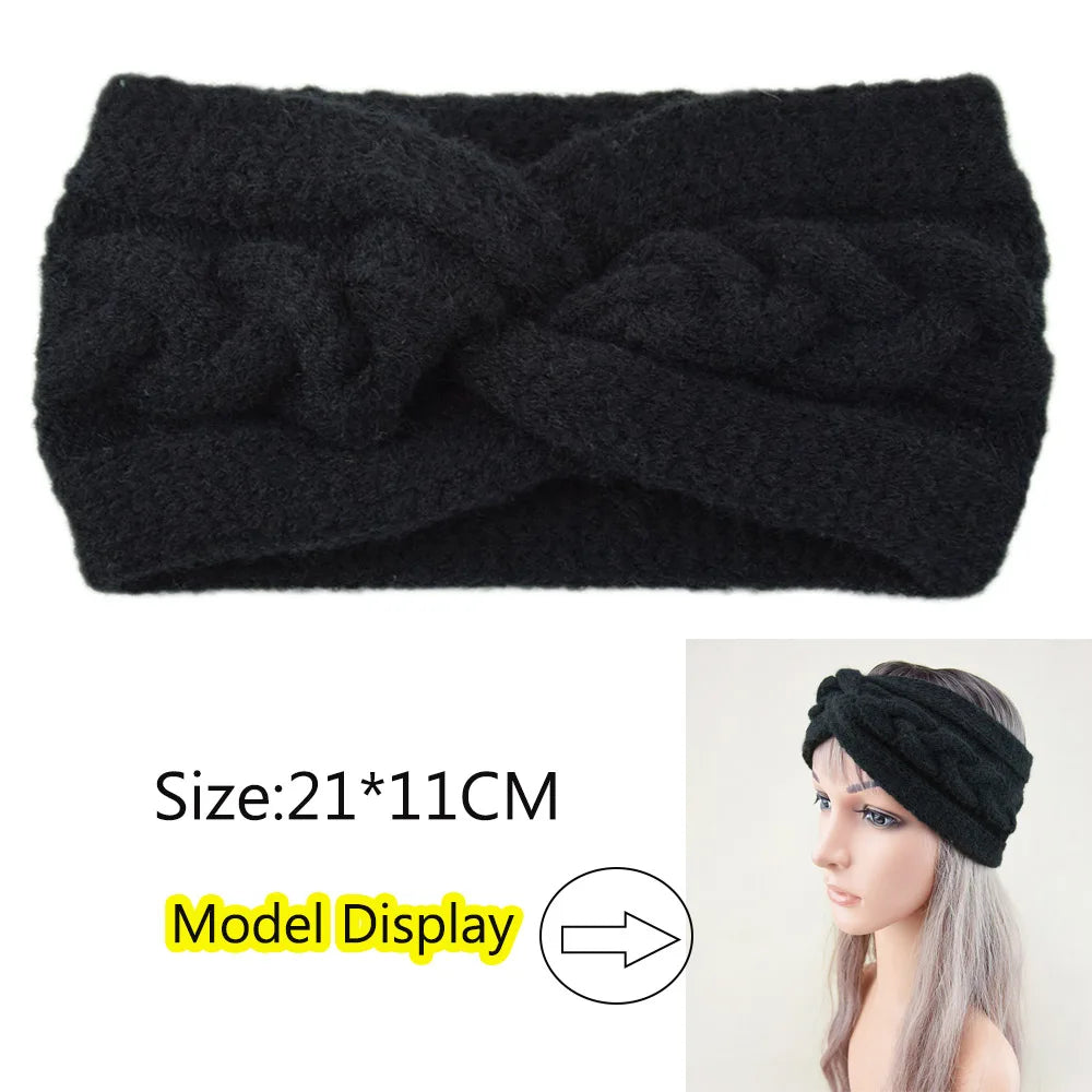 Winter Knitted Headbands for Women Warm Woolen Knitting Ear Warmer Cross Knot Turban Headwear Girls Hair Band Hair Accessories - NamafadStore