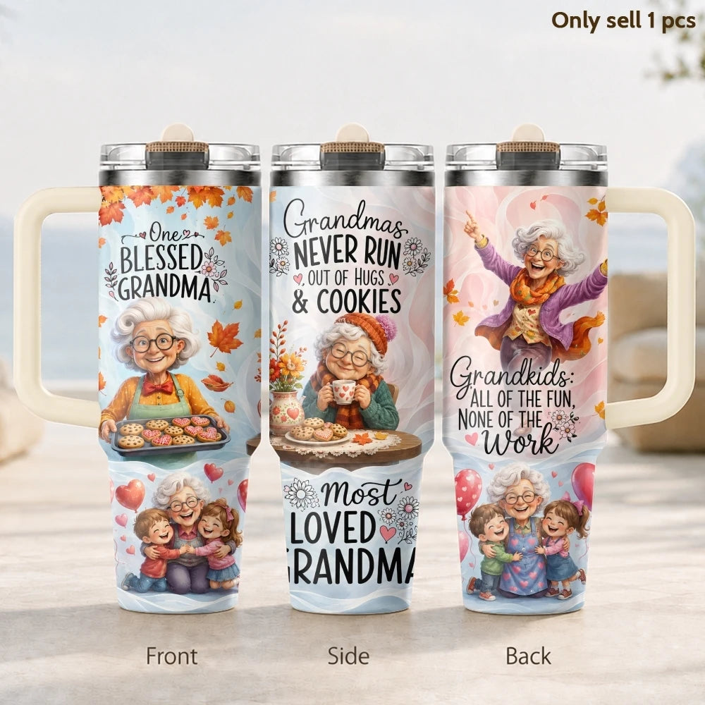 Happy Grandma Life Vacuum Flasks 40oz 3rd Gen Vacuum Insulated Stainless Steel Tumbler Cup with Handle Straw Lid