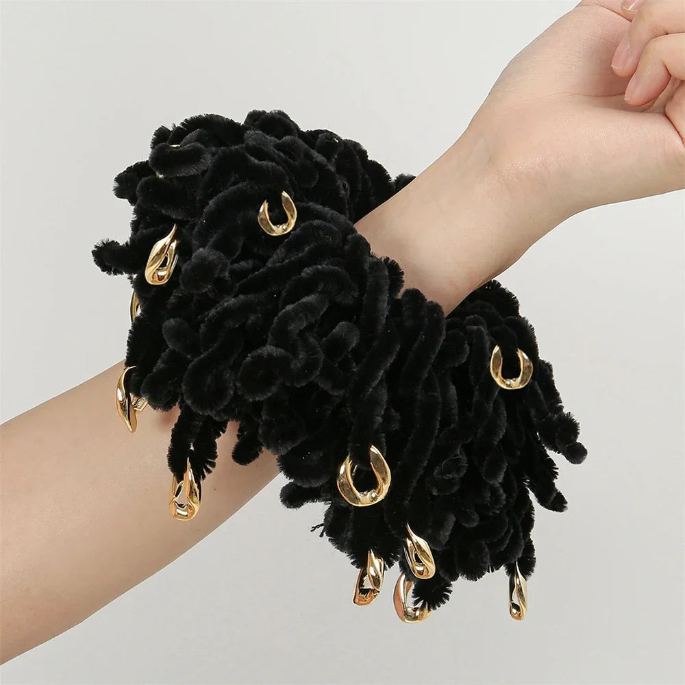 Muslim Women Fashion Scrunchies Velvet Elastic Hair Bands Hair Ring Tie Bun Clip Large Size Knitting Hair Ponytail Bun Holder - NamafadStore