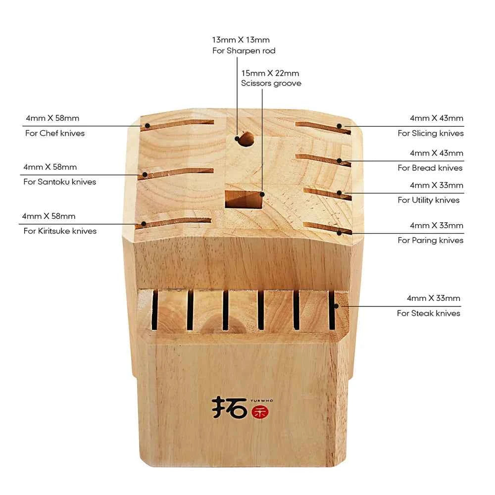 TURWHO Knife Stand Acacia Solid Wood For 15PCS Kitchen Knives Set Scissors Sharpening Rod Holder Knife Block Shelf Storage Tools