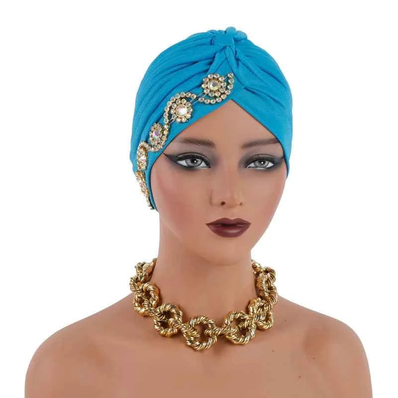 Fashion Turban Cap for Women Muslim Hijab Cap Islamic Headscarf Bonnet African Diamonds Head Wraps