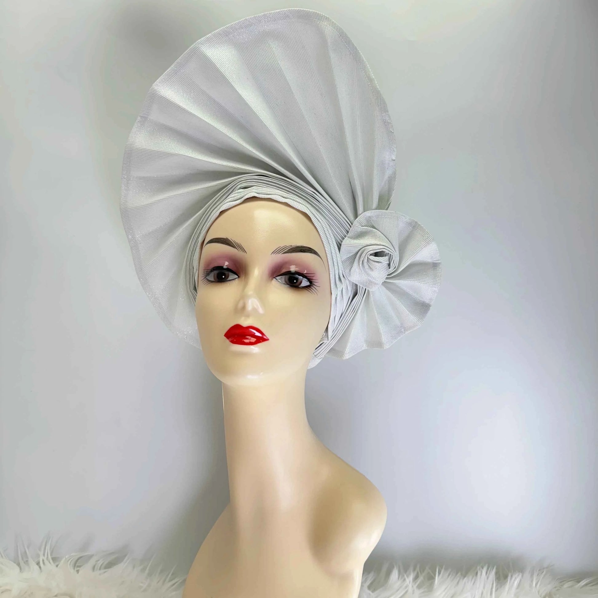 Already Made Headtie Pink African Headtie Gele Headwear for Wedding , Nigerian Braid Turbans Wraps,