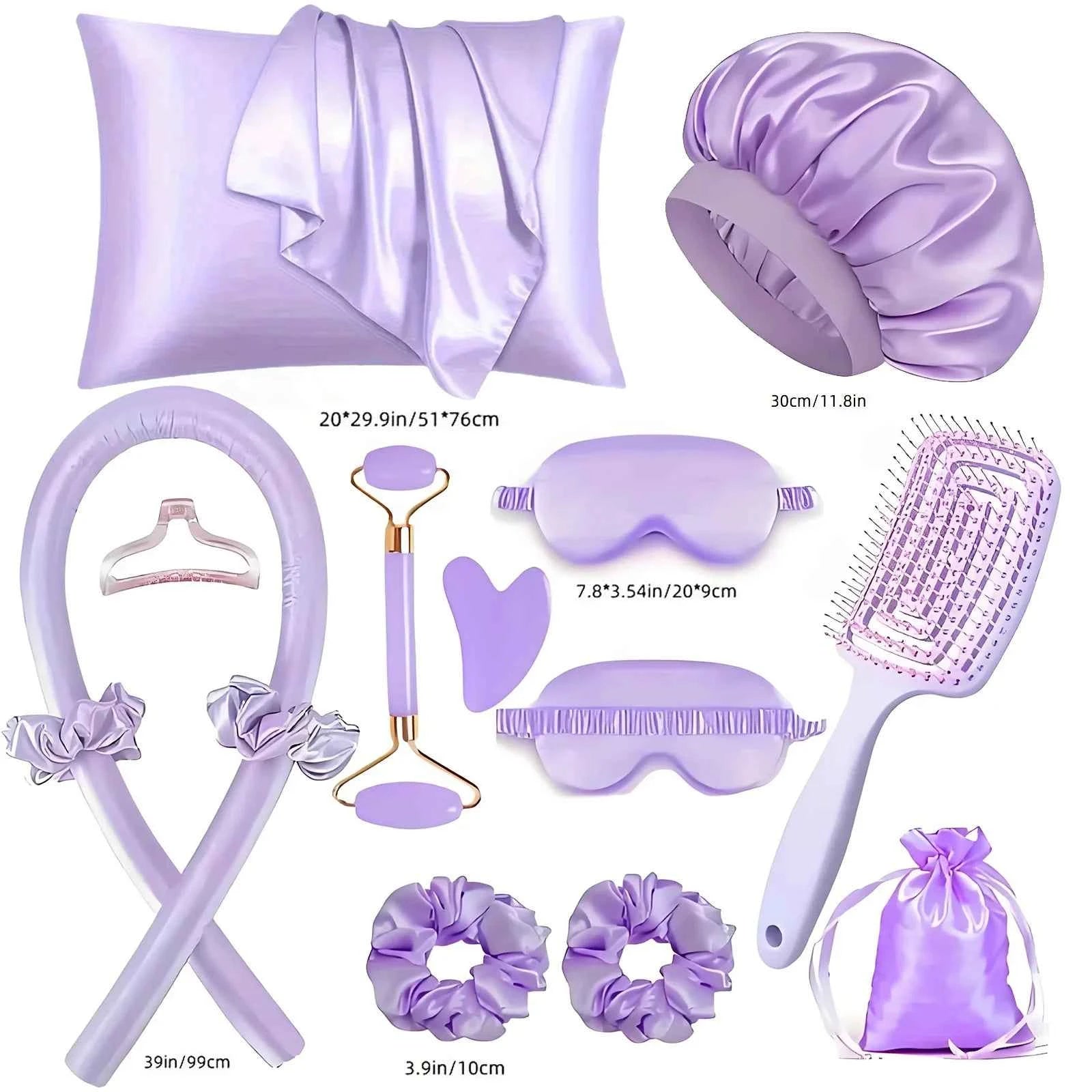 13PCS New Arrival Silk Sleep Hat And Eye Mask Set For Women No Heat Curling Iron Home Use Lazy Simulation Silk Hair Curler Kit