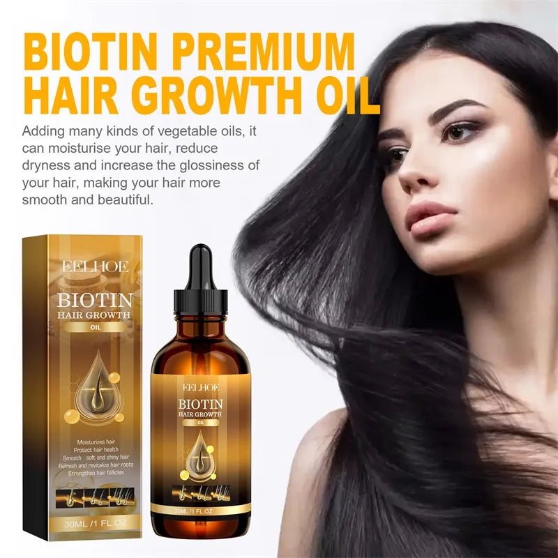 2pcs Biotin Hair Growth Solution Dense Hair Oil Deep Moisturising Scalp Massage Treatment Thickening & Smoothing Hair Care Oil