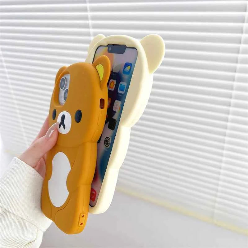For iPhone 16 15 14 Plus 13 12 Pro Max 11 X Xs Max 7 8 SE 6s 5s Phone Case 3D Cartoon Glasses Rilakkuma Bear Soft Silicone Cover