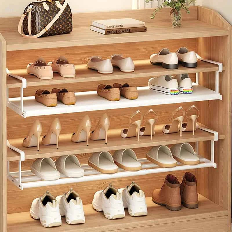 Adjustable Shoe Rack Space-Saving Layered Organizer For Home Shoe Cabinets Under-Shelf Shoe Holder With Hanging Basket xkdae