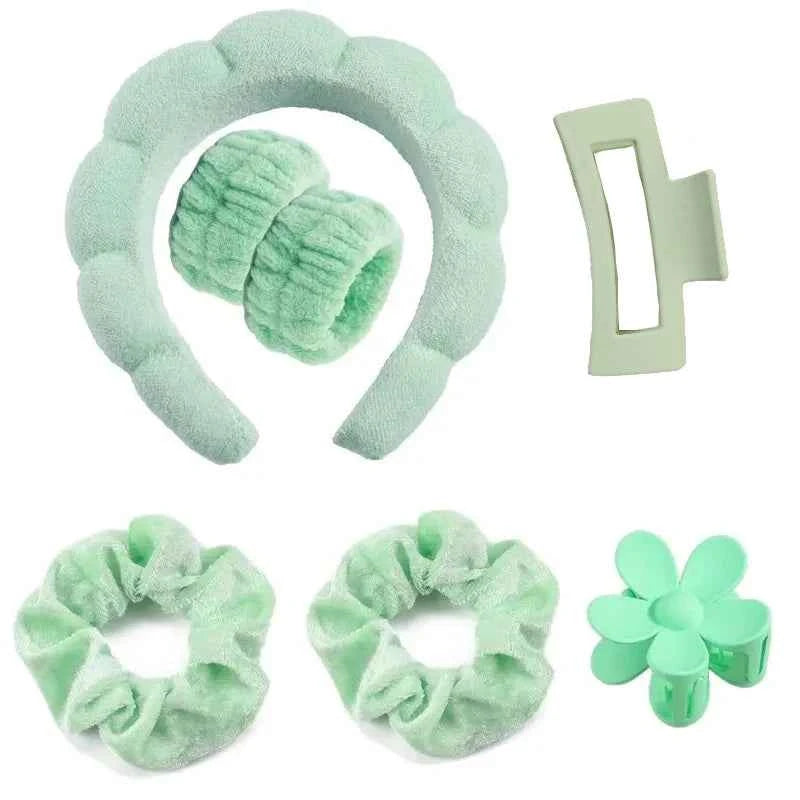 7Pcs Fashion Microfiber Washing Wristbands Scrunchies Puffy Headband Spa Bubble Headband for Washing Face Makeup Shower Skincare