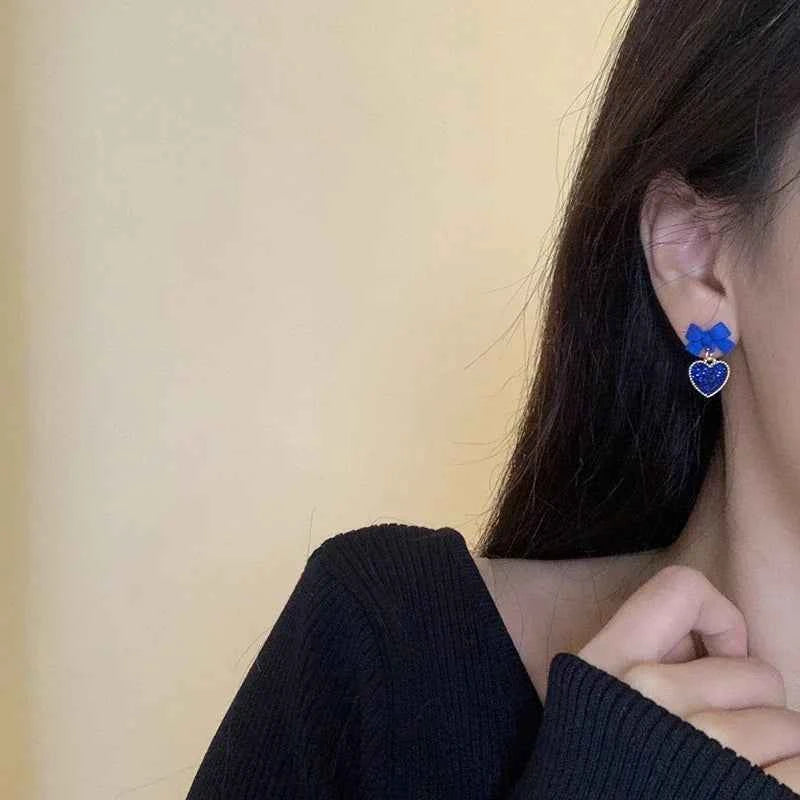 Golden Metal Blue Bowknot Earrings Fashion Jewelry Bow-tie Earrings Women Cute Romantic Pendientes Female Stud Earrings