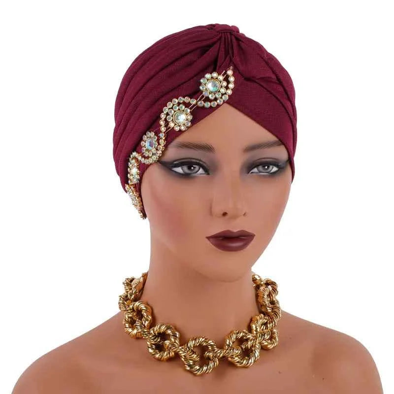 Fashion Turban Cap for Women Muslim Hijab Cap Islamic Headscarf Bonnet African Diamonds Head Wraps