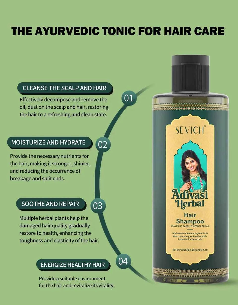 SEVICH Herbal Hair Growth Oil Set Ayurvedic Fast Hair Regrowth Thicken Serum India Adivasi Anti Hair Loss Hair Care Shampoo