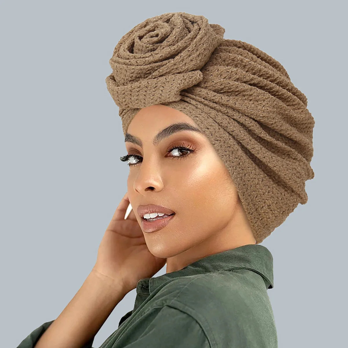 New African Print Turban Beanie for Women - Flower Beanie, Muslim Hijab, Head Wrap, and Hair Loss Bandana