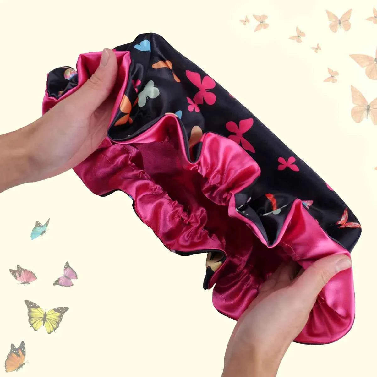 1pc Satin Sleep Bonnet with Butterfly Pattern - Double Layer Sleep Night Cap for Women & Men, Soft Satin Hair Protection