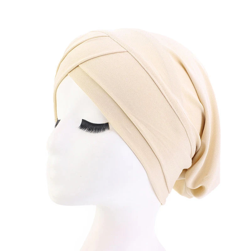 1PC New Women Elastic Turban Hat Muslim Hijab Islamic Beads Cancer Chemo Cap Ladies Hijab Stretch Head Wrap Head Scarf Hair Loss - NamafadStore