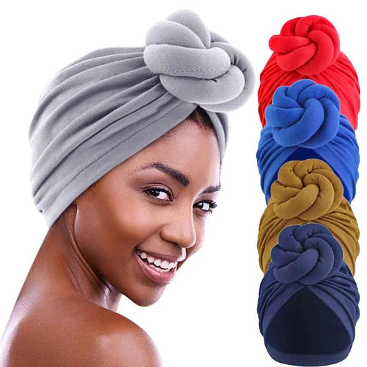 Women’s Fashion Turban – Knotted Cotton Chemo Cap, Large Flower Headscarf Beanie