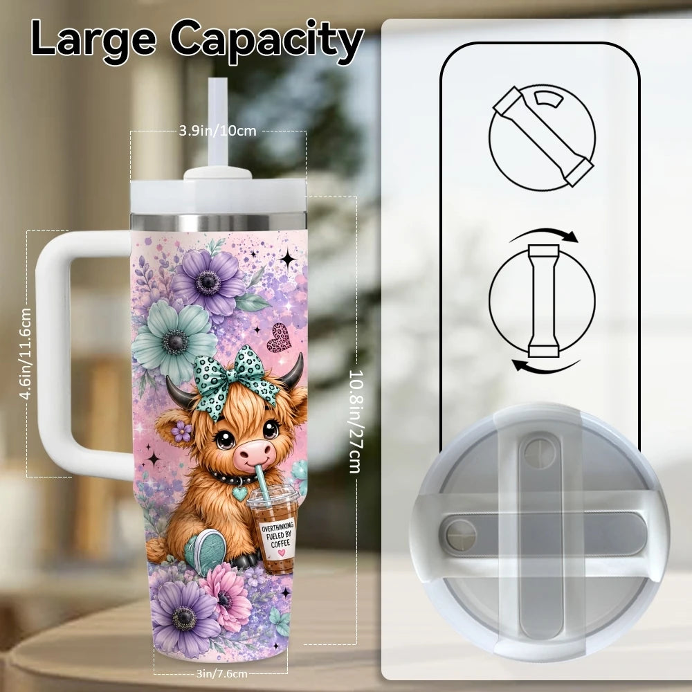 Highland Cow 40oz Tumbler – Stainless Steel Insulated Travel Cup with Straw