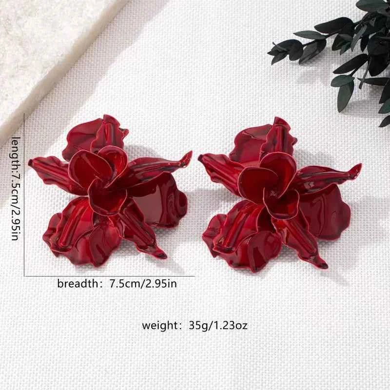 Exaggerated Large Size Spray Paint Flower Stud Earrings For Women Girls Holiday Party Gift Fashion Jewelry Ear Accessories DE049