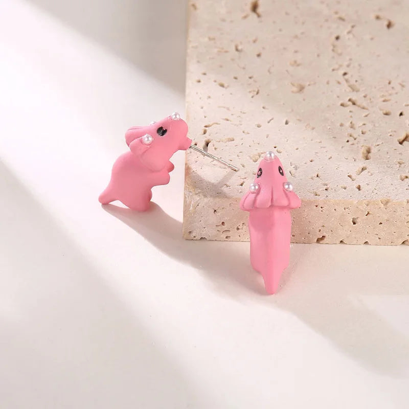 2pcs/1pair Animal Cartoon Stud Earring For Women Cute Dinosaur Little Dog Whale Clay Bite Ear Jewelry Funny Gifts Fashion