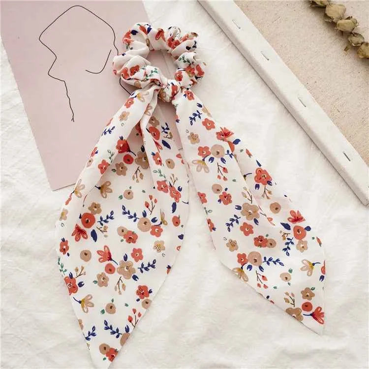 Fashion Leopard Print Bow Satin Long Ribbon Ponytail Scarf Hair Tie Scrunchies Women Girls Elastic Hair Bands Hair Accessories