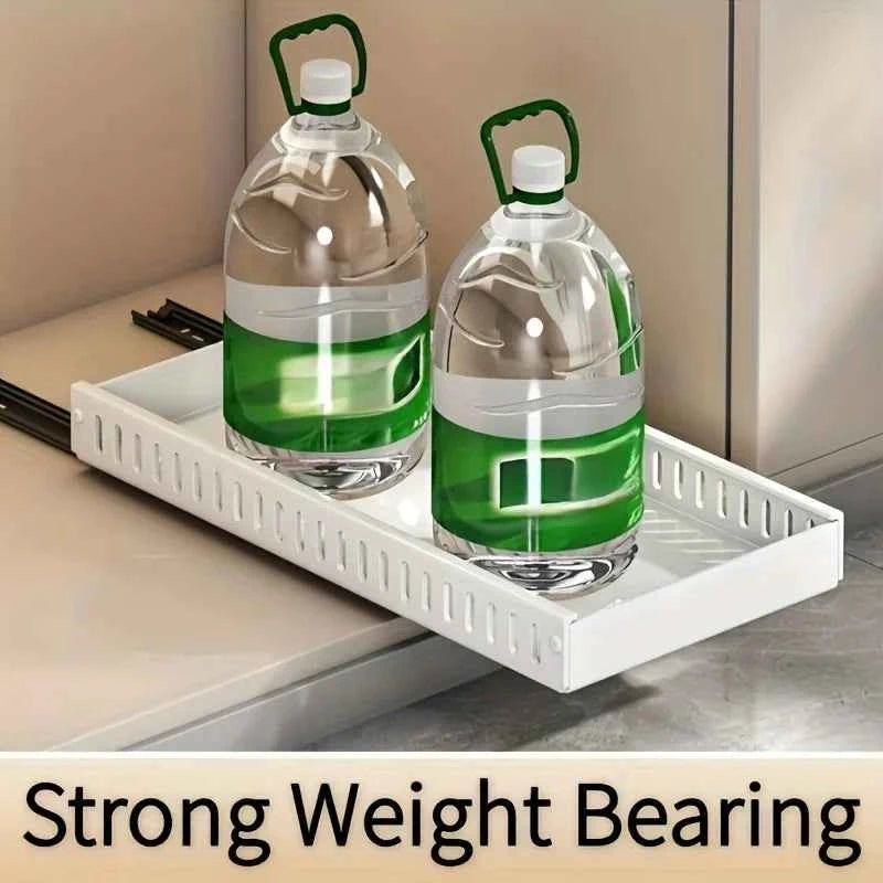 Adjustable Cookware Storage Rack, Kitchen Pull-out Shelf, Sliding Countertop and Dish Rack Inside Cabinets