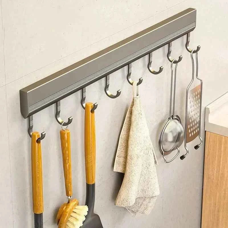 Kitchen Storage Rack Aluminum Alloy Hook Rack Wall Mounted Kitchen Utensil Storage Rack Bathroom Robe Towel Hanger