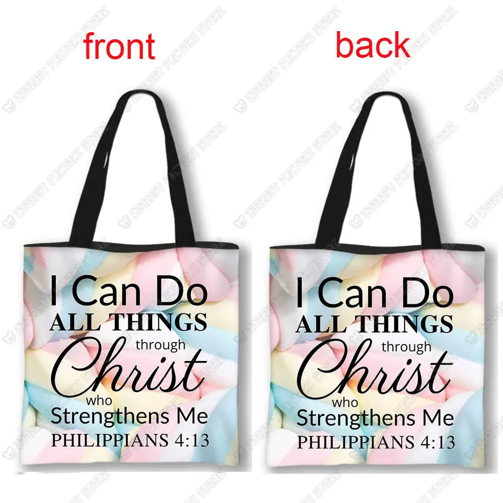 Christian Bible Verse Print Handbag God He Will Sustain You Lady Shopping Fashion Shoulder Bag Girl Travel Tote Bag Gift