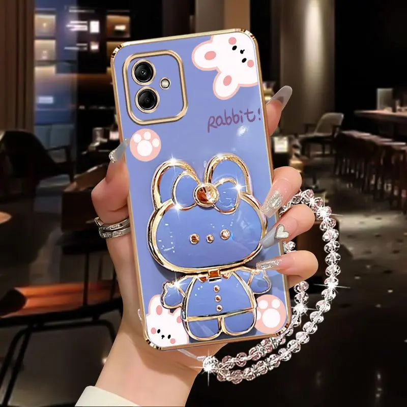 Diamond Strap Rabbit Phone Holder Case For Samsung Galaxy A01 A02 A03 A04 A05 A10 A11 A12 A23 A20S A21S A30 A31 A50 Stand Cover