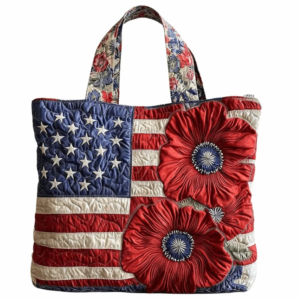 Fashion Vintage Quilted Tote Bag Lightweight Large Capacity Travel Handbag Cotton 3D Printed Patterns Shopping Bag Casual