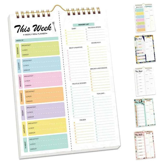 52 Sheets Meal Planning Pad Reusable Spiral Bound Weekly Meal Planner Wall-Mounted Tear-Off Design Schedule Management Book