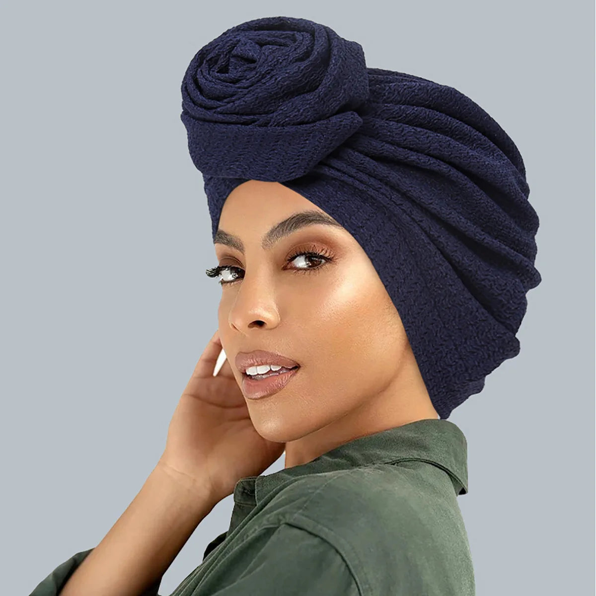 New African Print Turban Beanie for Women - Flower Beanie, Muslim Hijab, Head Wrap, and Hair Loss Bandana