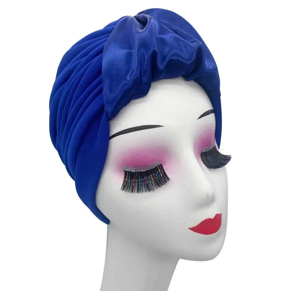 Fashion Satin Croissant Ruffled Turban Caps for Women African Head Wraps Nigeria Wedding Party Headpiece Muslim Headscarf Bonnet