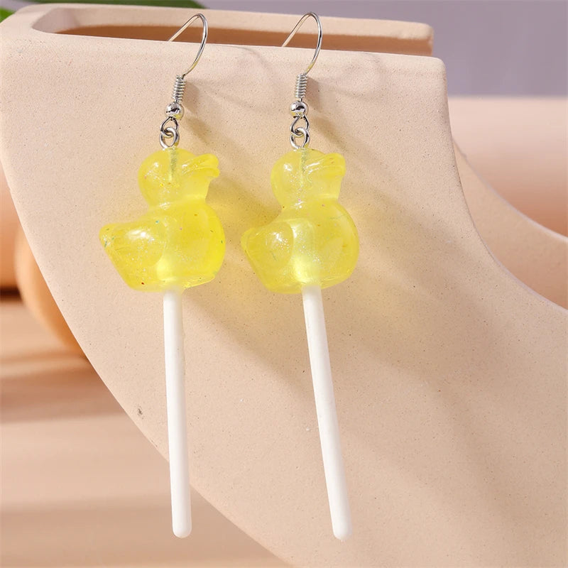 Sweet Candy Color Lollipop Drop Earrings for Women Funny Simulation Food Flower Dinosaur Dangle Hook Earrings Girls Jewelry Gift