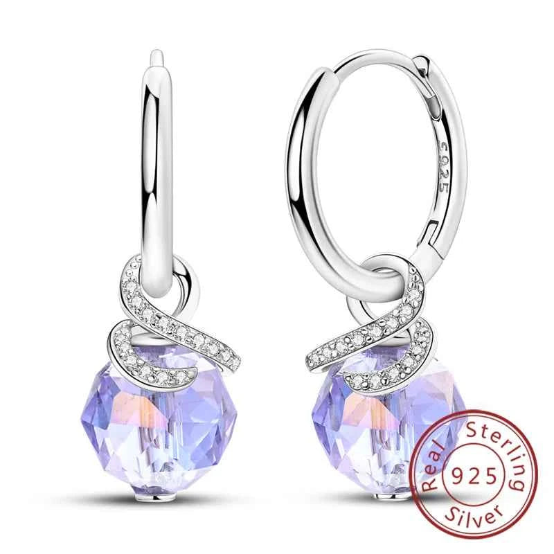 New Original 925 Sterling Silver Hoop Earrings Purple Zircon Flowers Butterflies Studs Earring For Women Wedding Engagement Gift