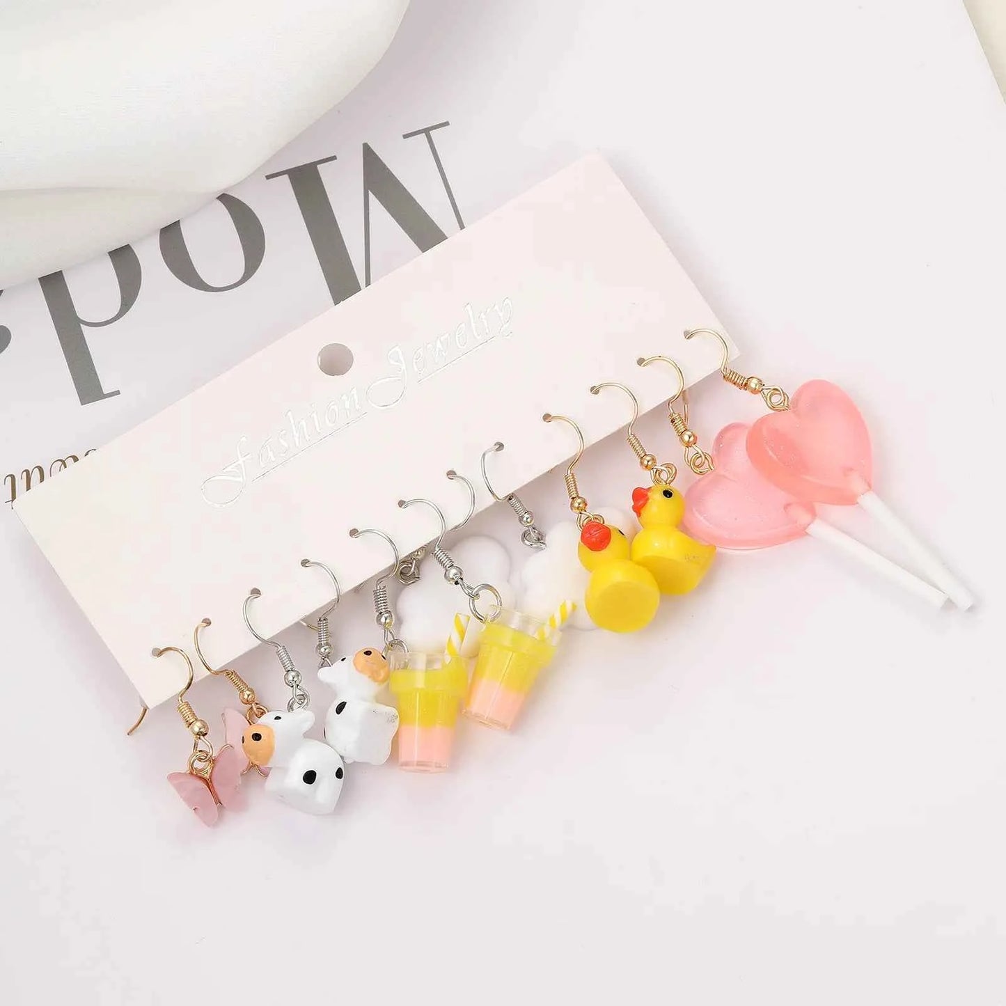 New Sweet Cartoon Dopamine Earrings Set For Women Colorful Cute Duck Butterfly Star Pig Drop Earring Party Earrings Jewelry Gift