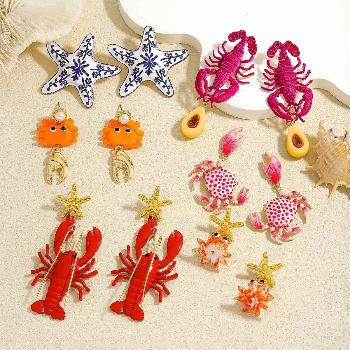 Fashion Enamel Sea Animal Dangle Earrings For Women Cute And Fun Summer Beach Starfish Lobster Crab Jewelry 2025 Ear Accessories