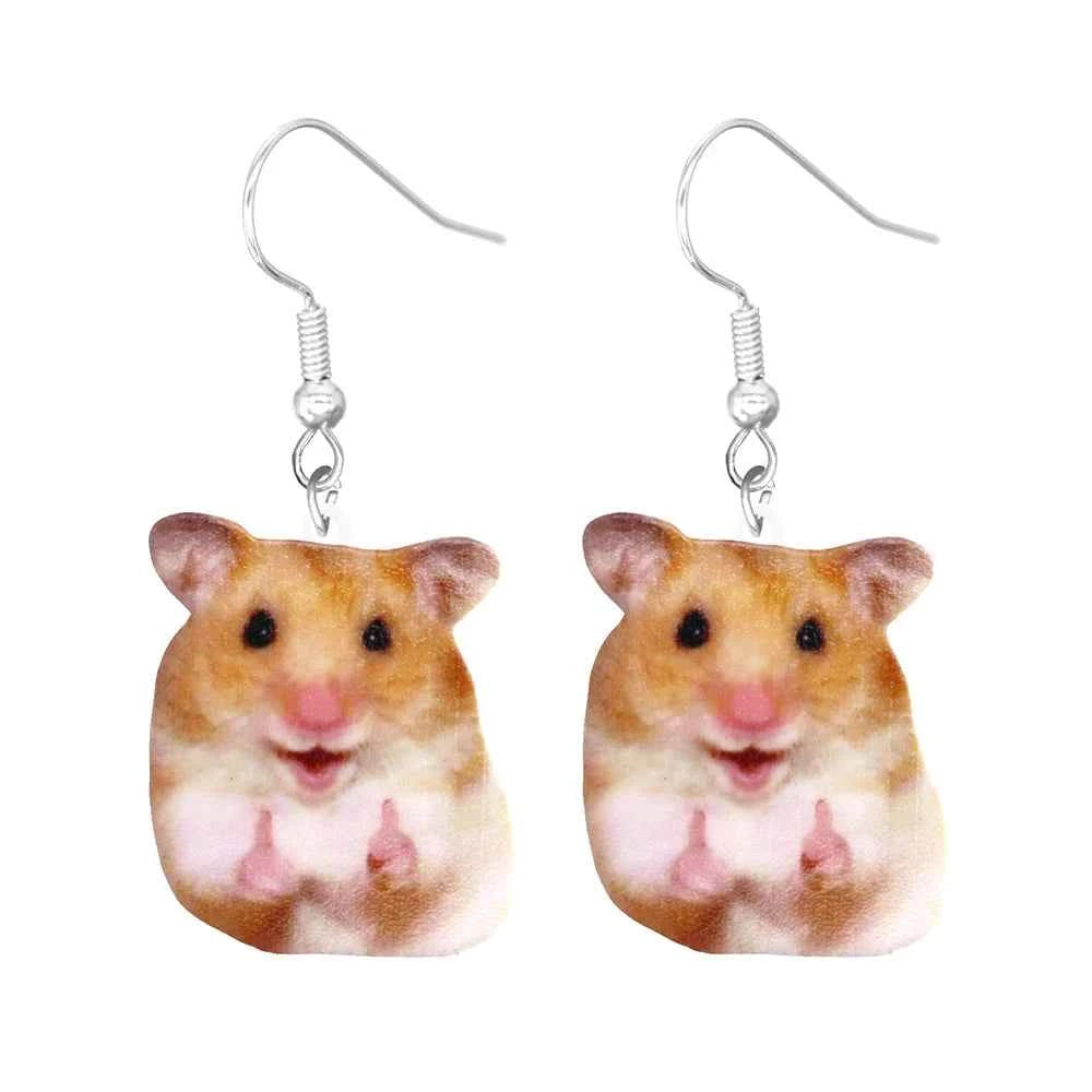 Animal earrings made of acrylic, cute and funny, cat, hamster, dog, cow