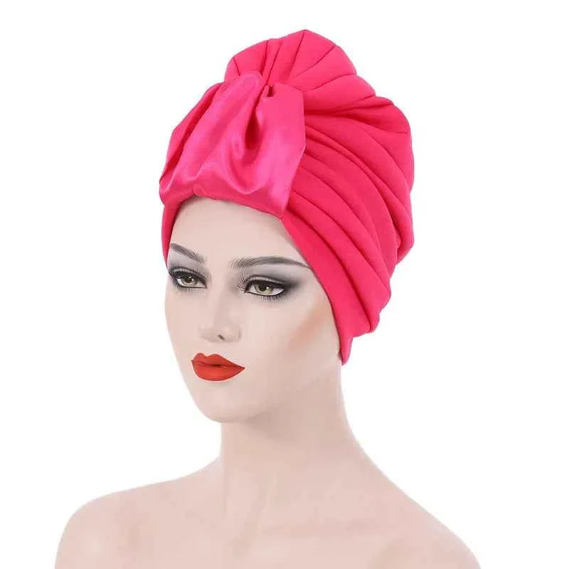 Fashion Satin Croissant Ruffled Turban Caps for Women African Head Wraps Nigeria Wedding Party Headpiece Muslim Headscarf Bonnet