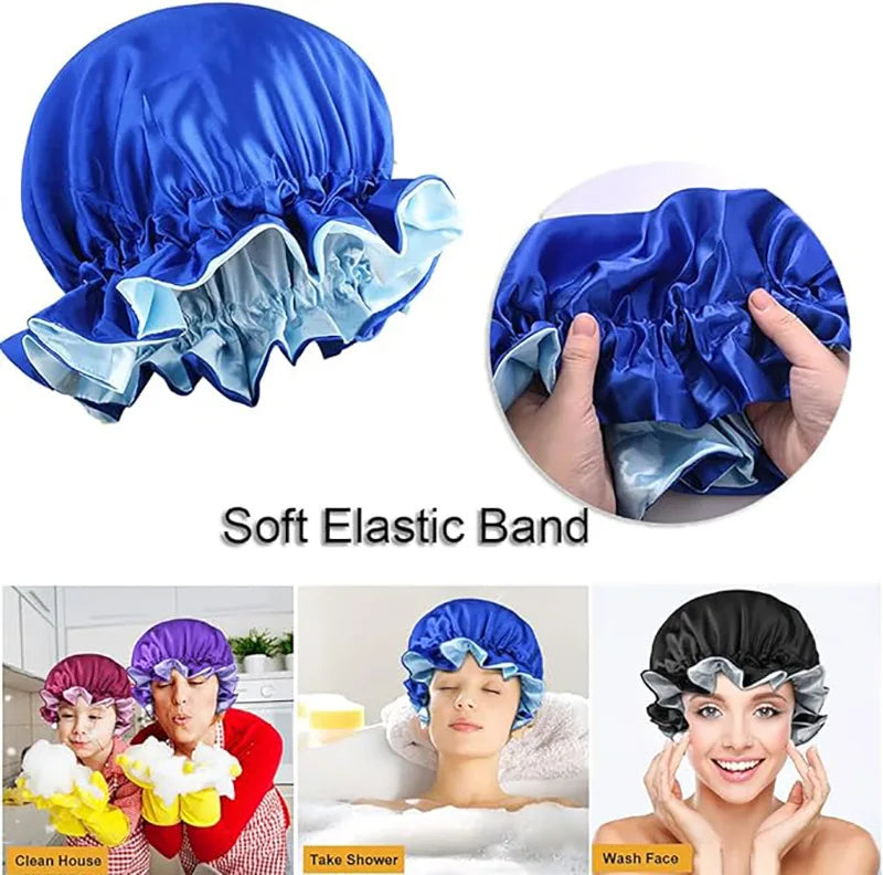 New Solid Elastic Double Layer Satin Bonnet Nightcap Women Night Sleep Hair Protection Hat Reversible Sleeping Hat Hair Care New - NamafadStore