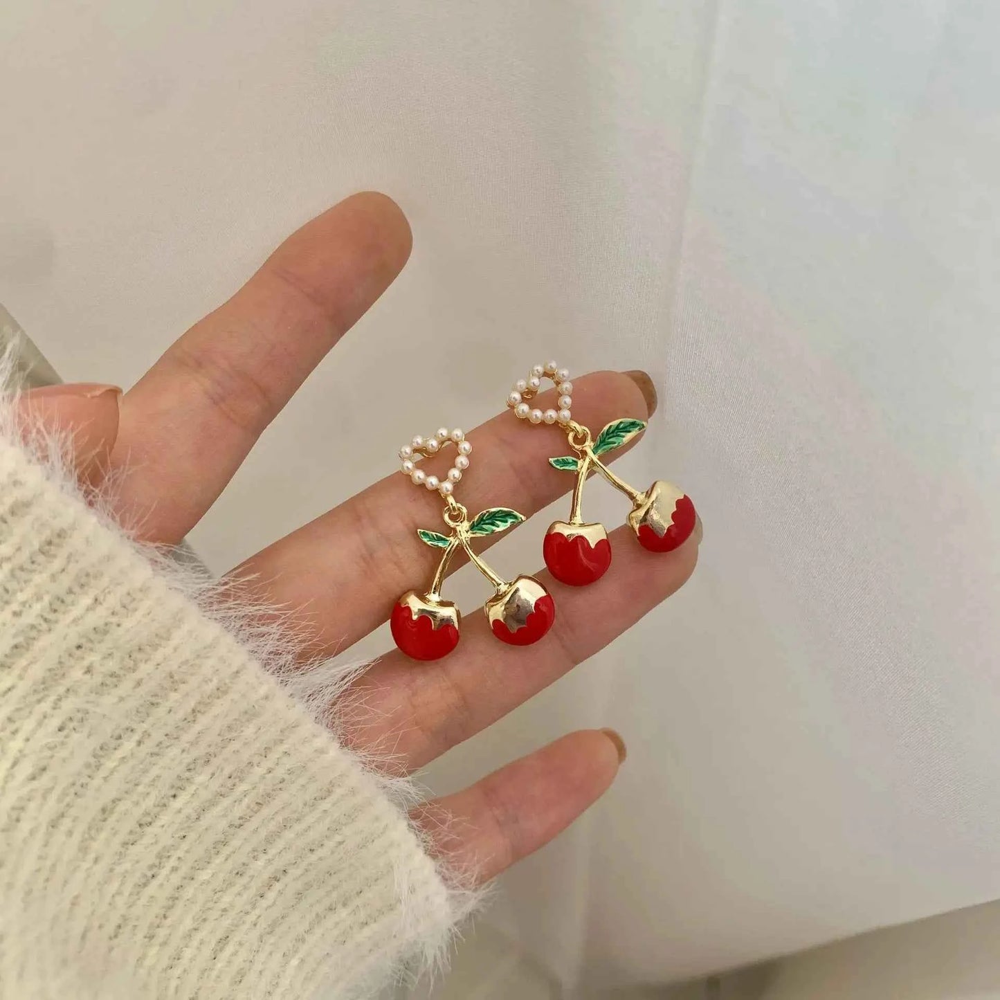 Non Pierced Ear Clips Japanese Green Grape Earrings Small Cute Transparent Fruit Cherry Clip on Earrings for Female Party Gifts