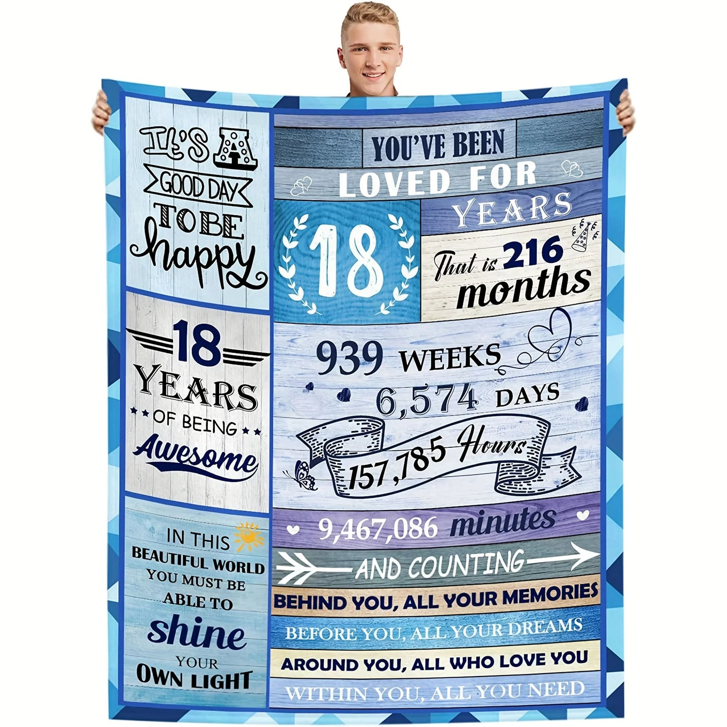 18th Birthday Blue Flannel Blanket – Cozy Throw Gift for Girls