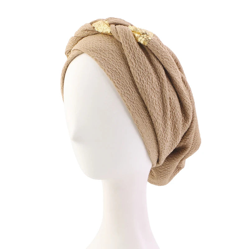 New African Headband Turban Cap Muslim Fried Dough Twists Braid Head Cap Islamic Chemo Hair Care Hats Beanie Headscarf - NamafadStore