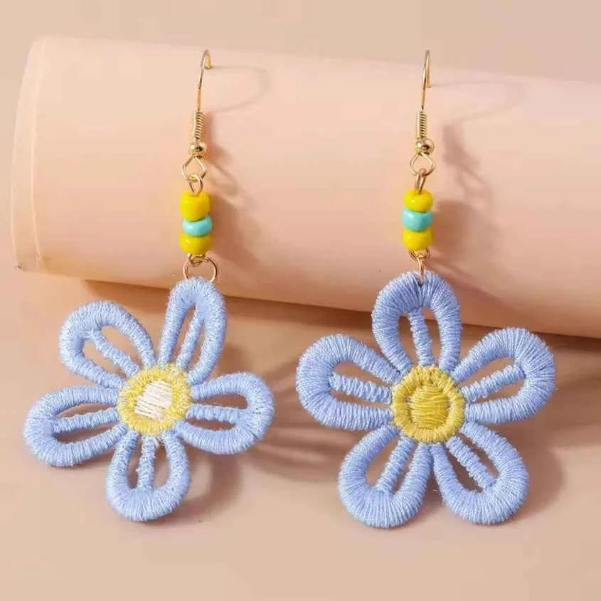 Cute Flower Drop Earrings for Women Girls Handmade Knitted Daisy Butterfly Dangle Earrings Kid's Jewelry Gifts