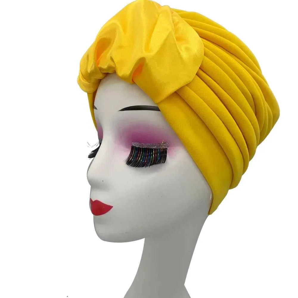Fashion Satin Croissant Ruffled Turban Caps for Women African Head Wraps Nigeria Wedding Party Headpiece Muslim Headscarf Bonnet